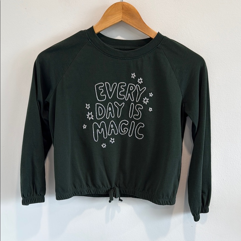 Old Navy Girls Green Long Sleeve Crop Shirt Everyday Magic Large 10-12